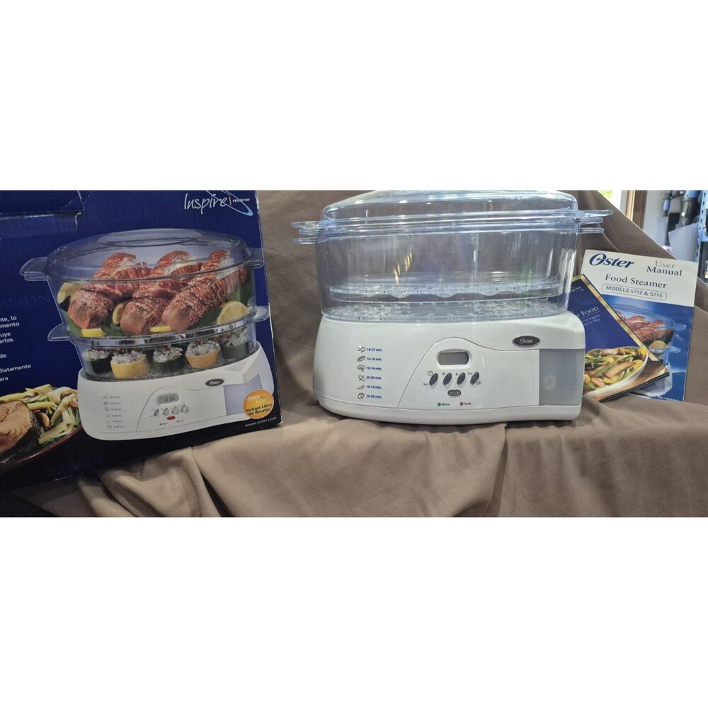 Oster 5715 Double-tiered 6.1 qt White Food Cooker & Steamer Inspire Collection